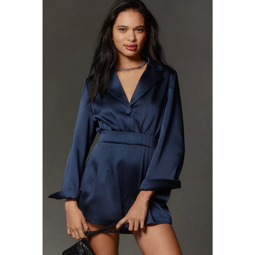 New Anthropologie x Mare Mare V-Neck Blazer Romper $188 MEDIUM Navy